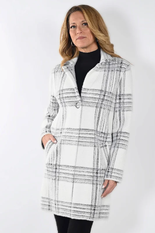 Frank Lyman 233860U White Black Check Longline Jacket Oversized Jacket Tailored Jacket Straight Jacket