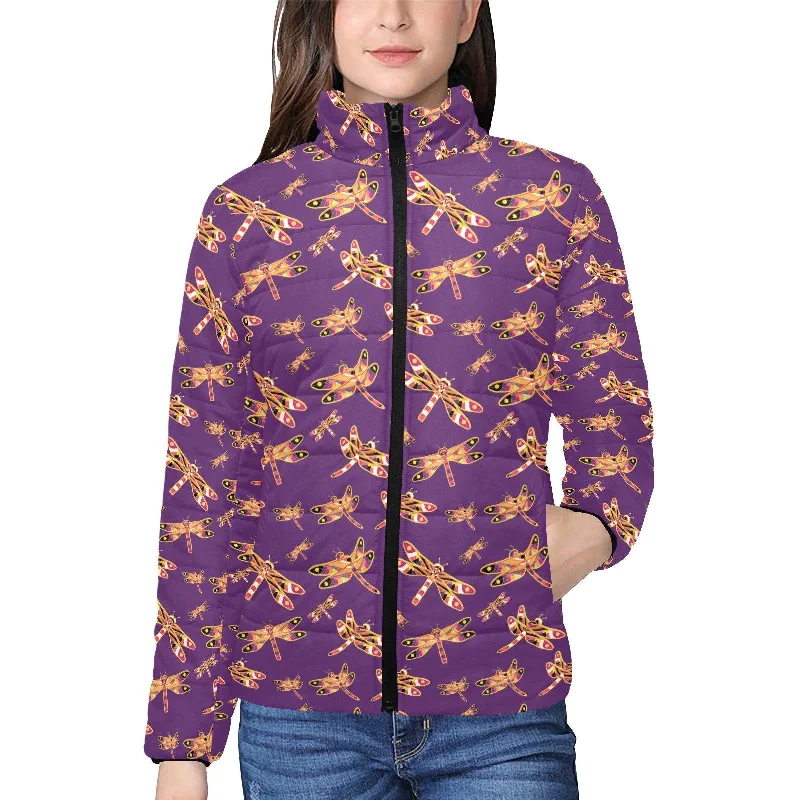 Gathering Yellow Purple Women's Stand Collar Padded Jacket Wool Fabric Cashmere Fabric Tweed Fabric