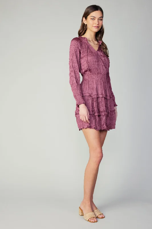 Crinkled Ruffle Mini Dress Fashionable Mini Dress with Slits