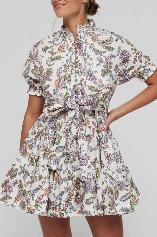 Louisa Belted Tunic Mini Dress in Floral Elegant Mini Dress with Ruffles