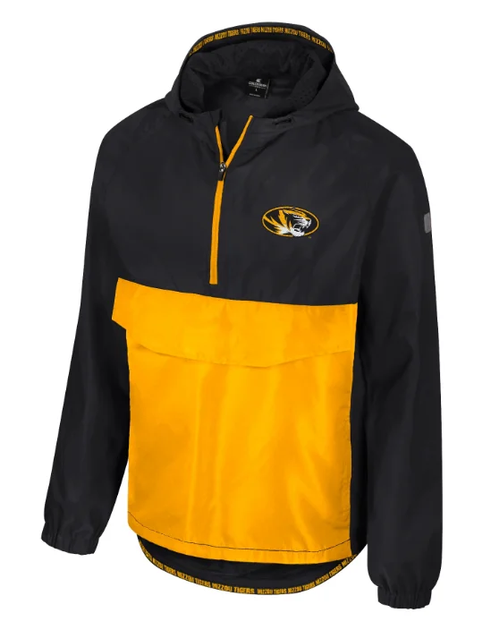 Mizzou Tigers Colosseum 1/2 Zip Anorak Black and Gold Oval Tiger Head Jacket Cotton Fabric Linen Fabric Terry Fabric