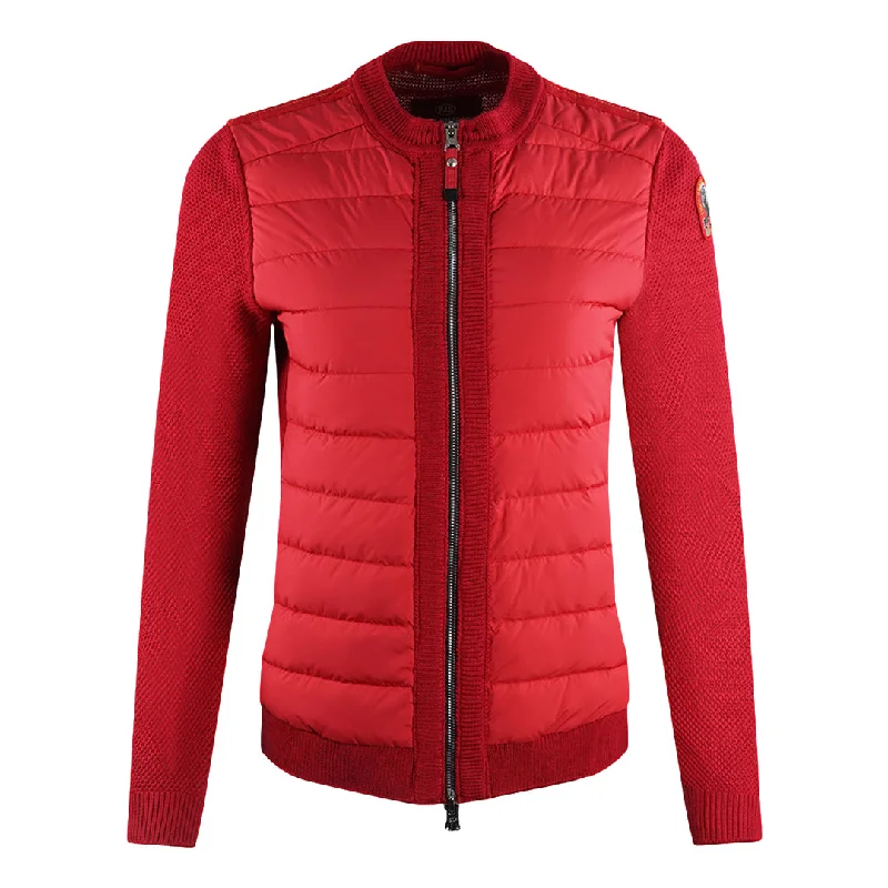 Parajumpers Theresa Unique Red Padded Down Jacket Front Pockets Side Pockets Patch Pockets