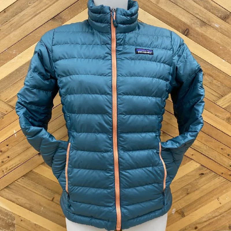 Patagonia - Women's Down Sweater Jacket - MSRP $349: Teal Blue / Salmon Pink-women-SM Anorak Shell Jacket Lightweight Jacket