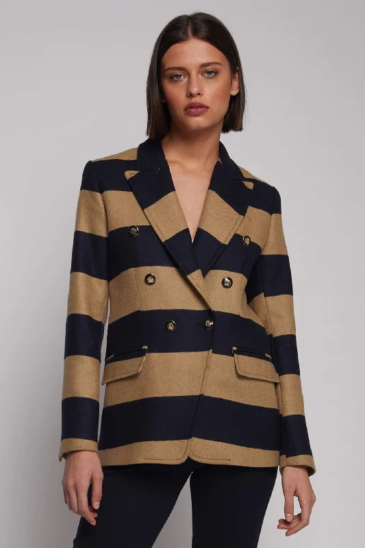 Vilagallo 30776 Navy Camel Stripe Blazer Jacket Collared Jacket Crew Neck Jacket Turtle Neck Jacket