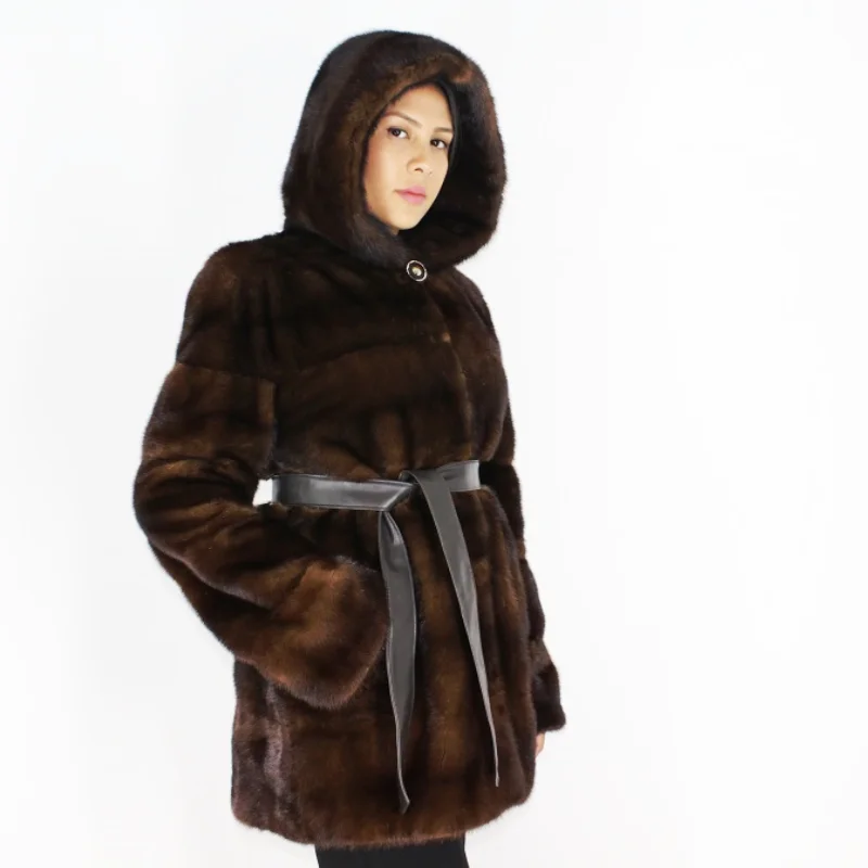 YIOTA Demi-buff mink jacket with hood Cotton Jacket Linen Jacket Terry Jacket