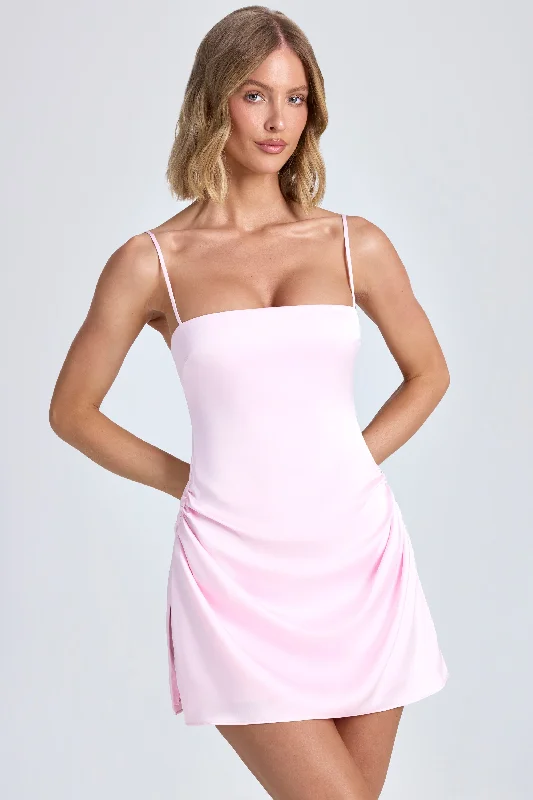 Draped A-Line Mini Dress in Blush Elegant Silk Mini Dress