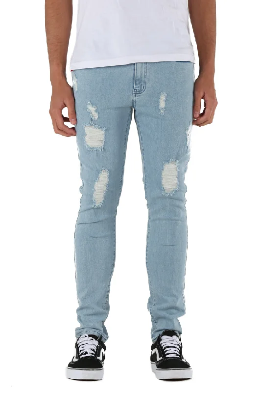 Lower Ripped Leaner Jean Blue Wash Cozy Relaxed Fit Denim Jeans