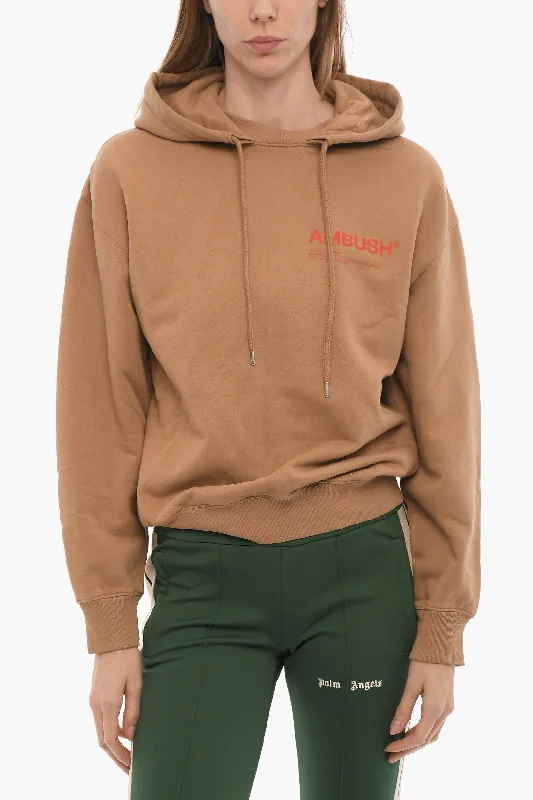 Ambush Brushed Cotton Hoodie with Printed Logo Hoodie with Tied Waist Feminine Flattering