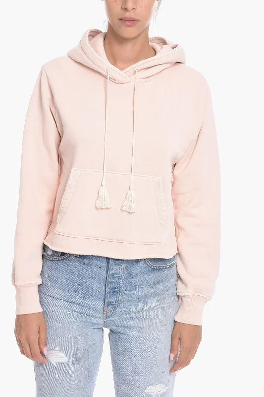 Amiri Cropped Fit Fringed Hoodie Hoodie with V-Neck Classic Versatile