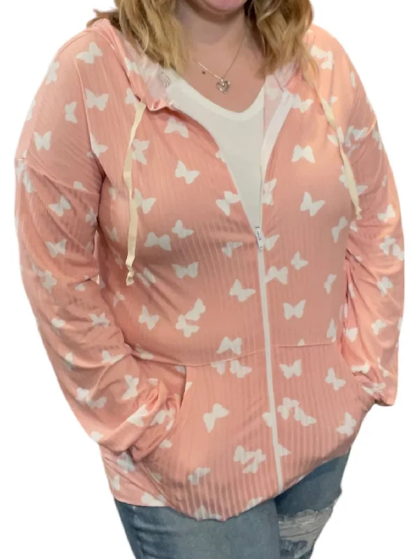 Butterfly Spring With Pockets Hoodie In Blush Hoodie with Hem Patch Decorative Personalized