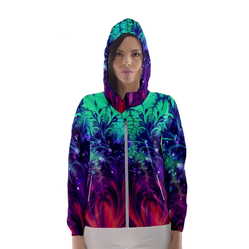 Crash and Yearning Women's Hooded Windbreaker Hoodie with Hem Applique Textured Unique