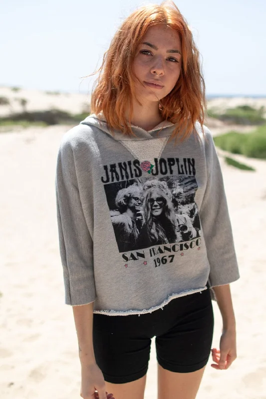 Janis Joplin Cropped Hoodie Hoodie with Hem Contrast Bold Stylish