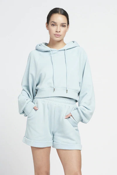 Katie cotton blend cropped hoodie - Ice Blue Hoodie with Emblem Brand Identity