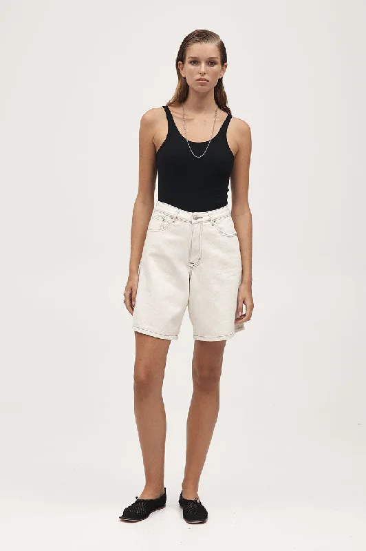 Marle Relaxed Jean Short - Ecru Comfortable Folded Hem Jeans