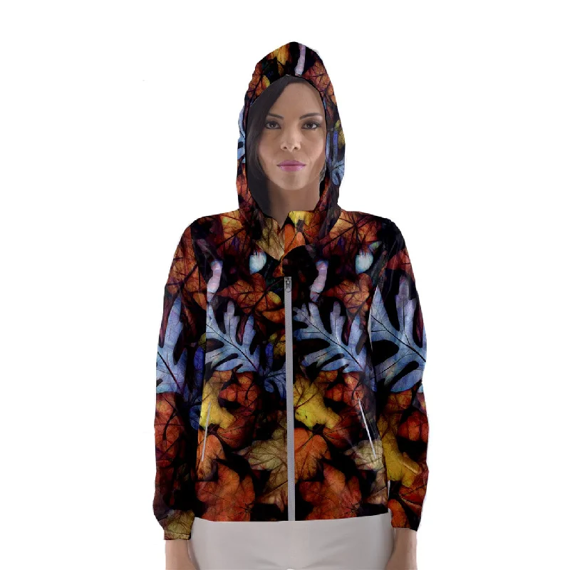 Mid October Leaves Women's Hooded Windbreaker Hoodie with Hem Lace Feminine Delicate