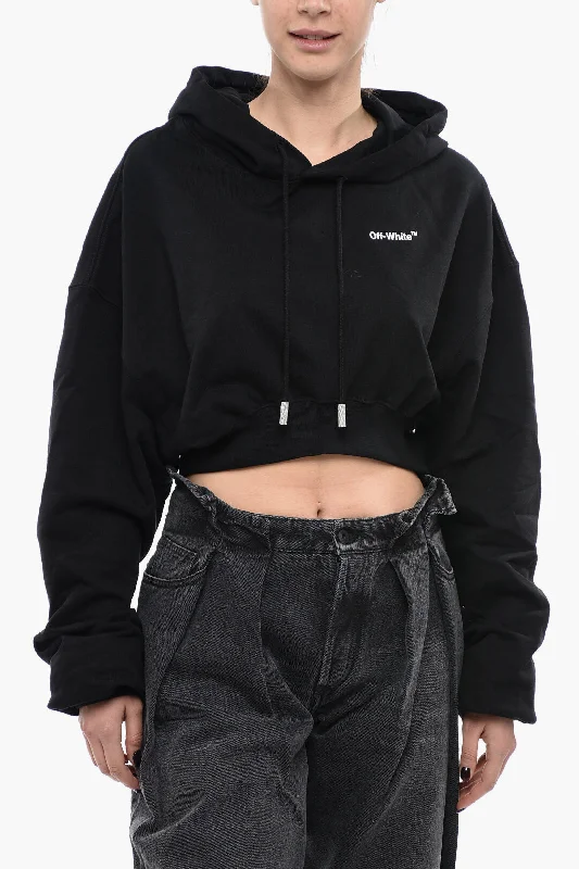 Off-White Brushed Cotton Cropped FOR ALL Hoodie Hoodie Jacket Zipper Layering