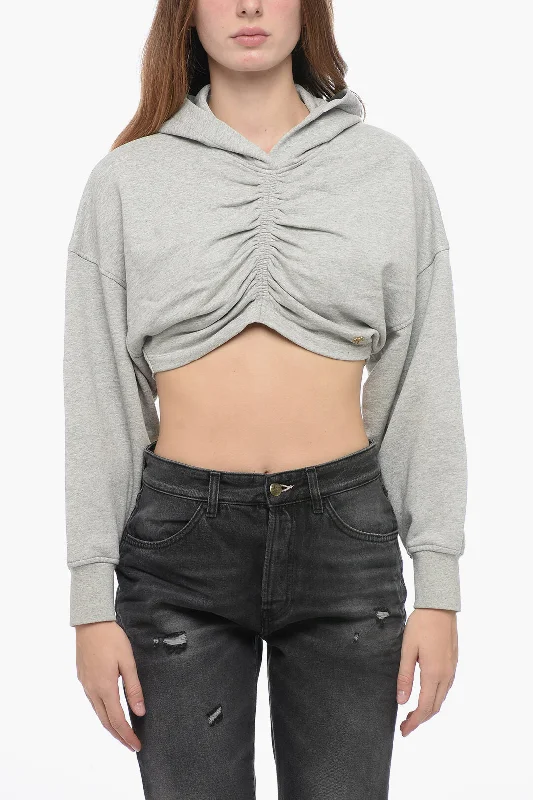 Palm Angels Cotton Cropped Hoodie Hoodie with Applique Textured Unique