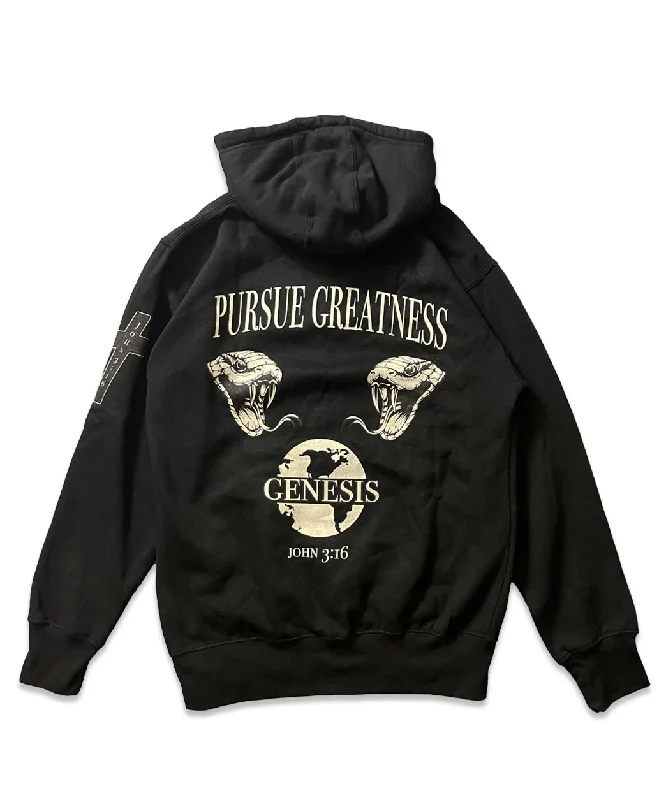 Pursue Greatness Hoodie - Black Hoodie with High-Low Hem Asymmetrical Trendy