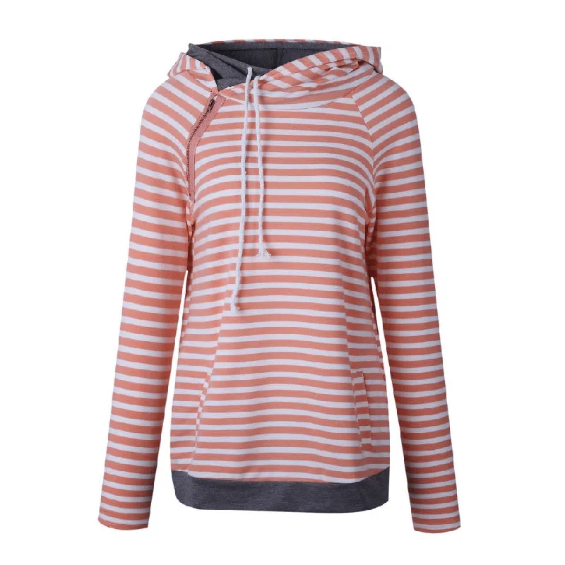 Pink Stripe Light Womens Hoodie Hoodie with V-Neck Classic Versatile