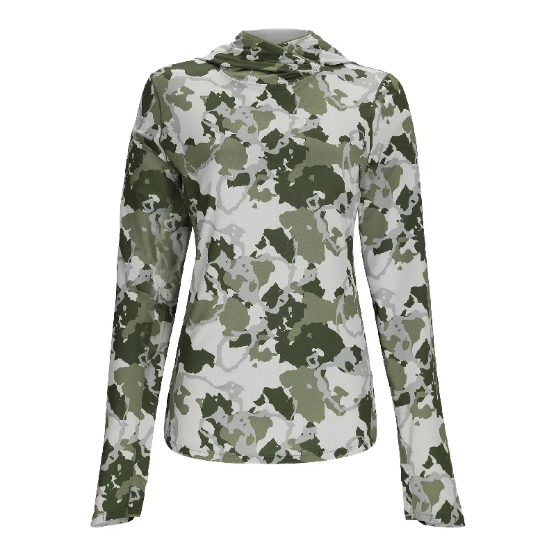 Simms Womens SolarFlex UPF50 Hoody | Regiment Camo Clover Hoodie with Side Slits Relaxed Casual