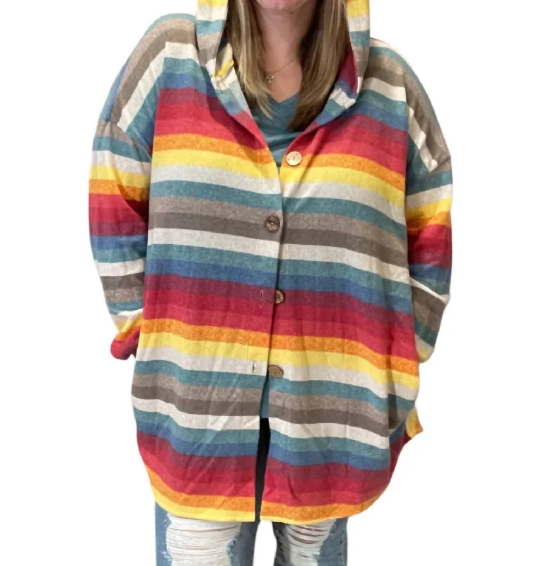 Stripe Hooded Top In Red/teal Hoodie with Rhinestones Sparkly Elegant