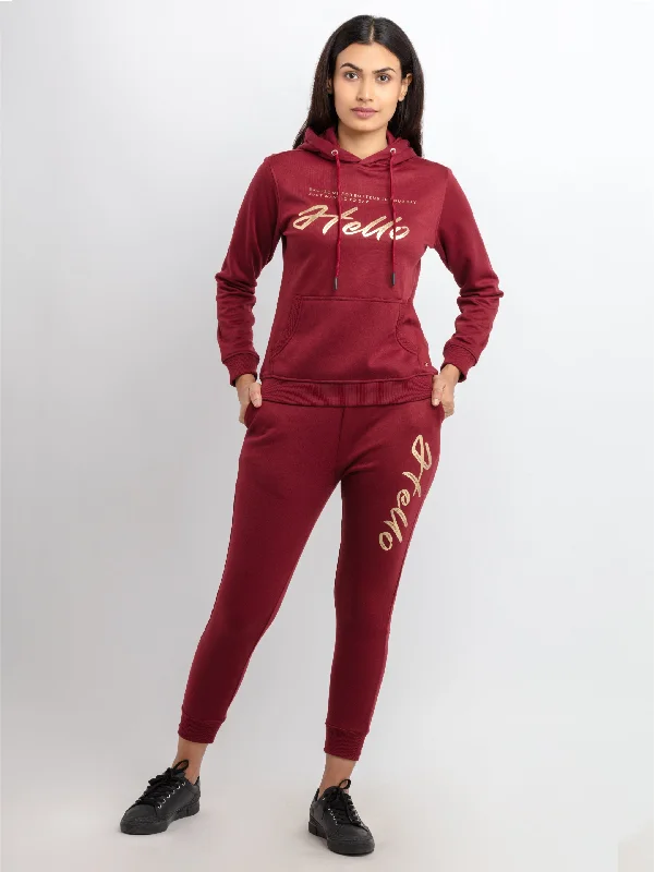 Womens Printed Hooded Tracksuit Hoodie with Patch Decorative Personalized