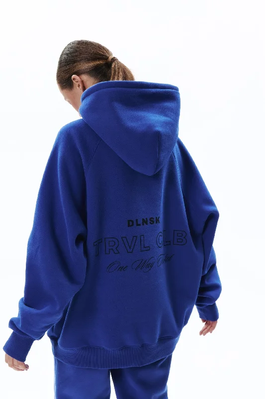 TRVL CLB base hoodie in ELECTRIC BLUE Hoodie with Back Slit Movement Comfort