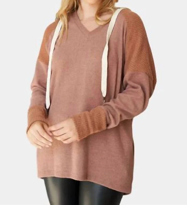 Two Tone Fuzzy Hoodie In Bronze Hoodie with Back Slit Movement Comfort