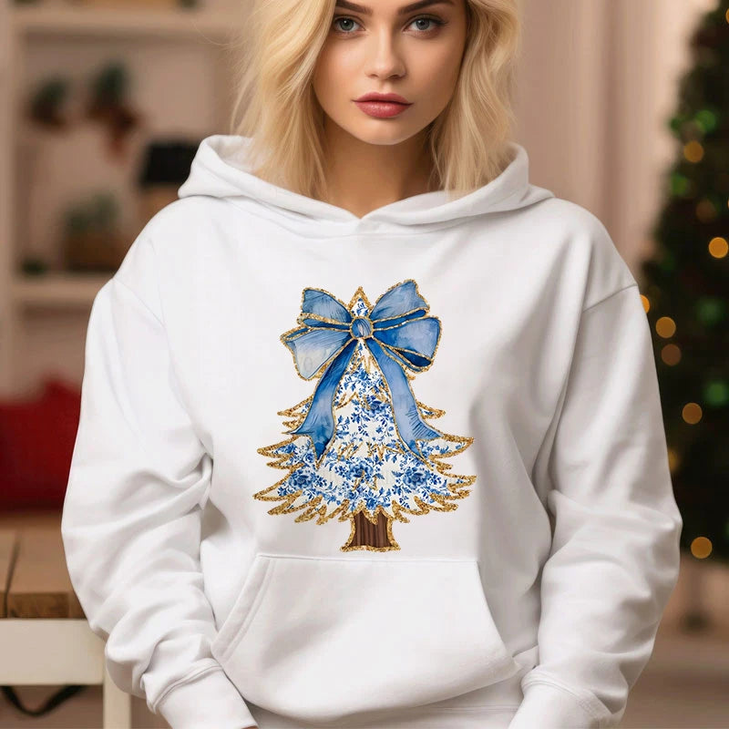 Women Christmas Tree Print Hoodie Hoodie with Back Slit Movement Comfort