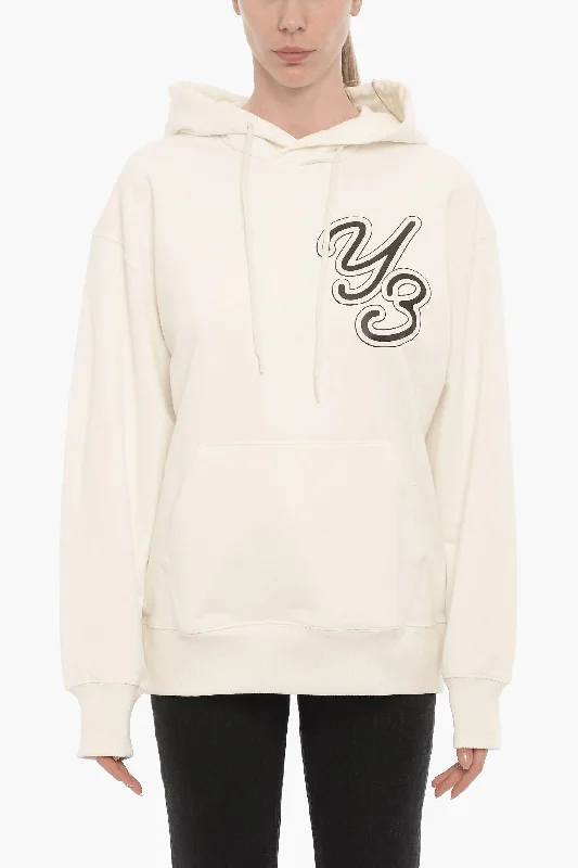 Y-3 by Yohji Yamamoto ADIDAS Cotton Hoodie with Embossed Monogram Hoodie with Oversized Fit Loose Comfortable