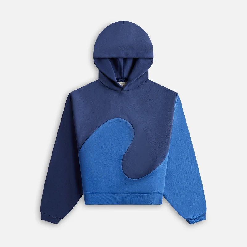 ERL Unisex Swirl Hoodie - Blue Hoodie with High-Low Hem Asymmetrical Trendy