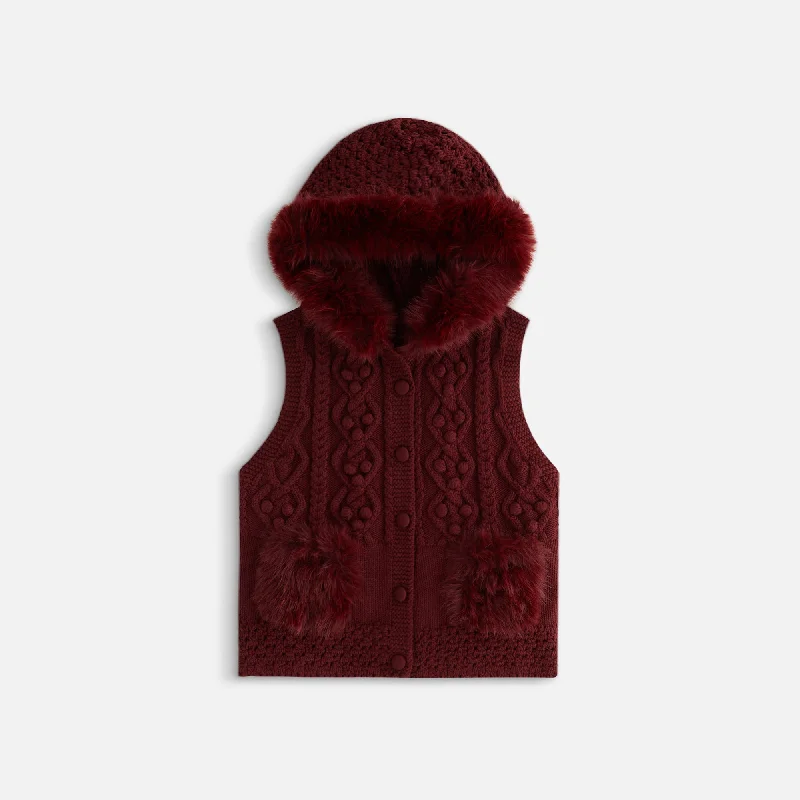 Kith Women Hartley Knit Fur Hooded Vest - Haut Hoodie with High Neck Warm Protective