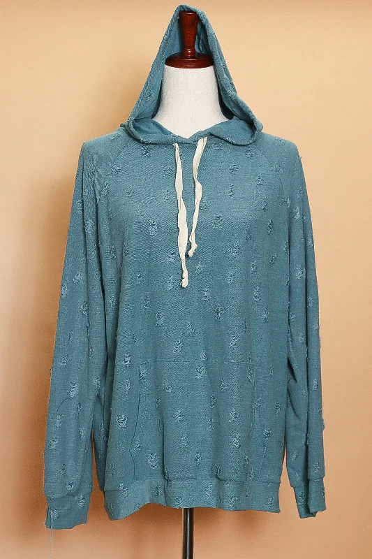 Plus Blue Distressed Hoodie Hoodie with Stripes Bold Sporty