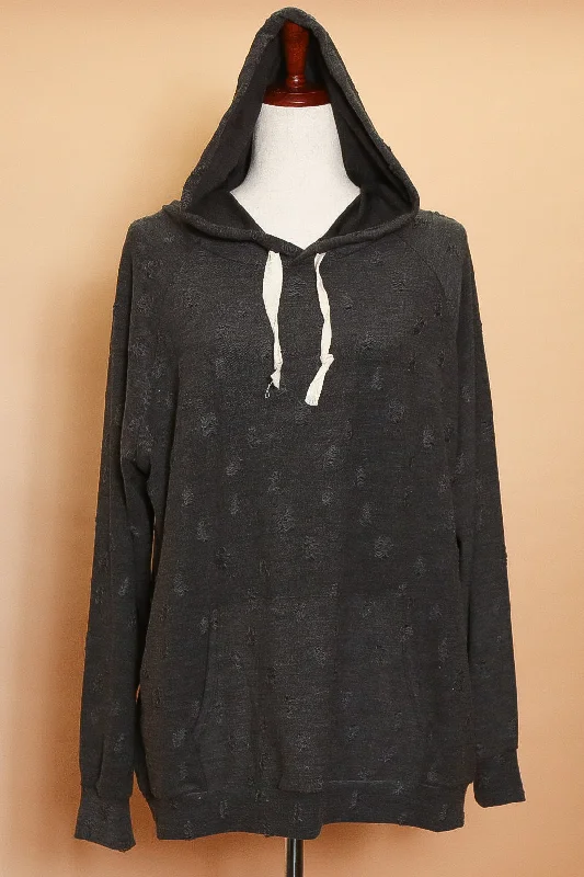 Plus Charcoal Distressed Hoodie Hoodie with Typography Text Message