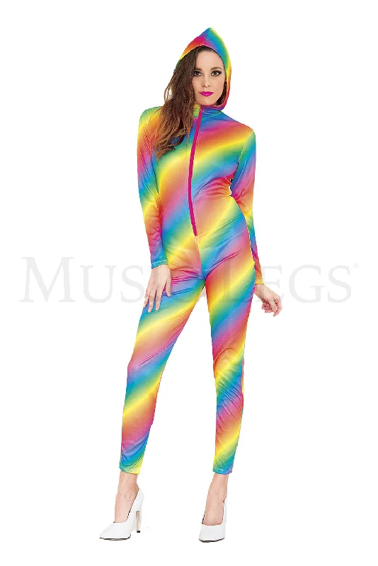 Rainbow Hooded Catsuit Hoodie with Monochrome Minimalist Simple