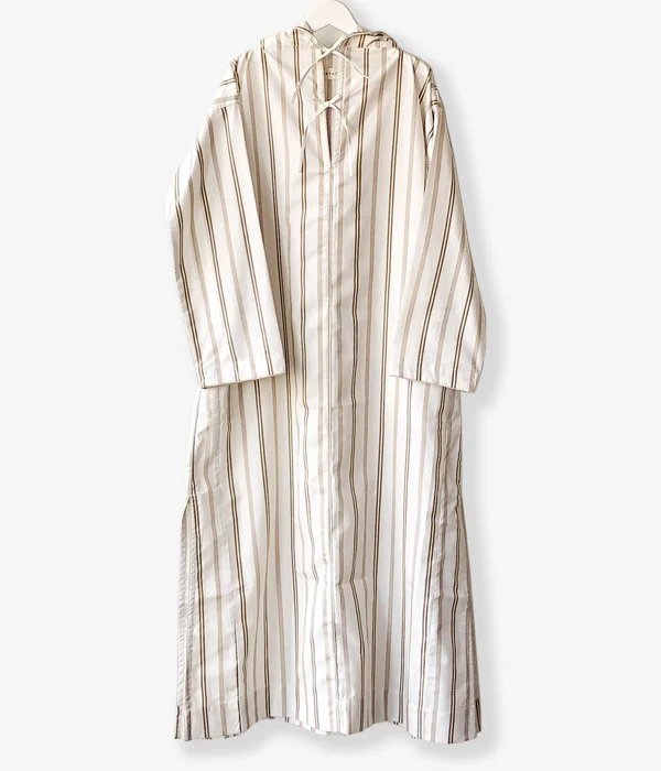 WRYHT/CONE HOODED MAXI TUNIC(NATURAL STRIPE/size1) Hoodie with Drawcord Adjustable Secure