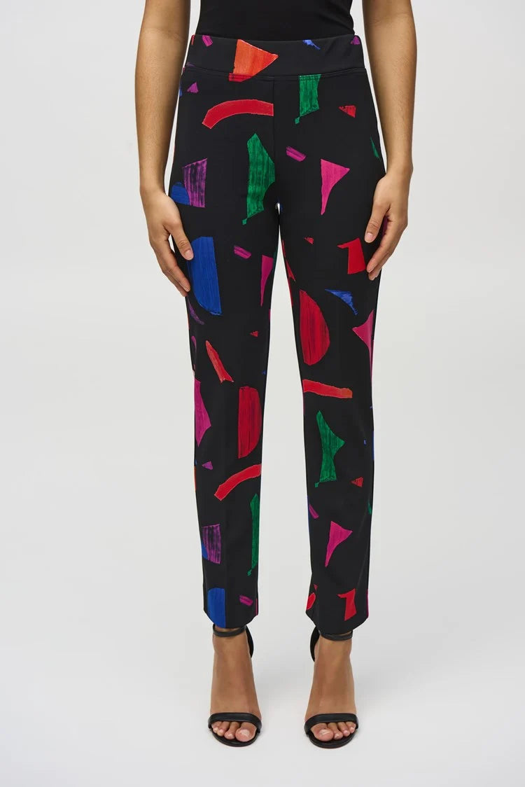 Abstract Print Straight Pants - Black Multi Soft Stretch Leggings