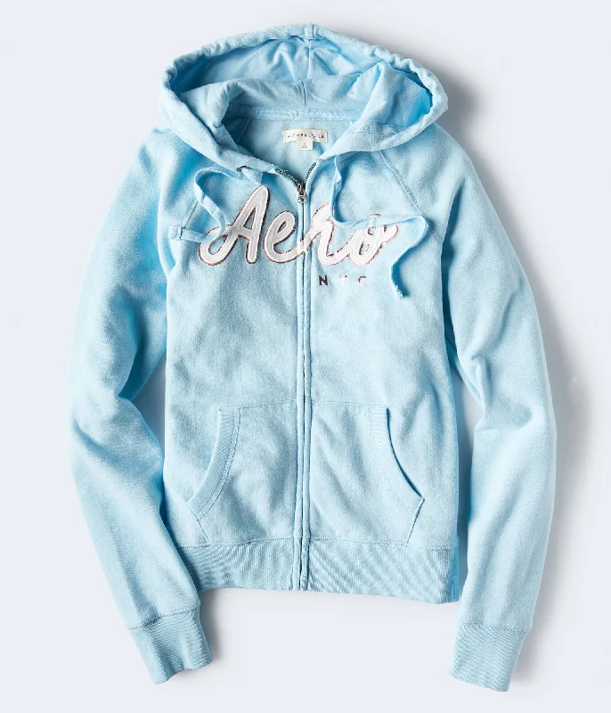 Aeropostale Aero NYC Foil Full-Zip Hoodie Hooded Sweatshirt Casual Wear Street Style