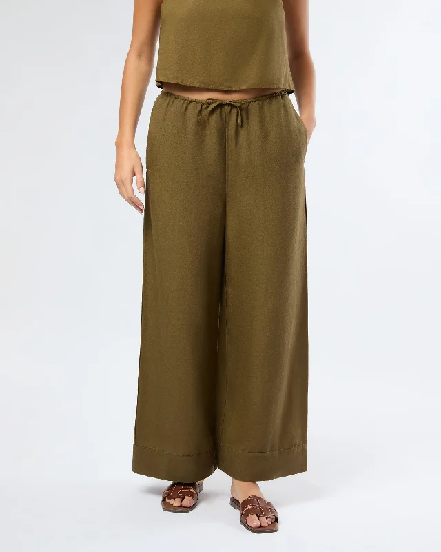 Air Linen Wide Leg Drawstring Pant Elegant Silk Pants