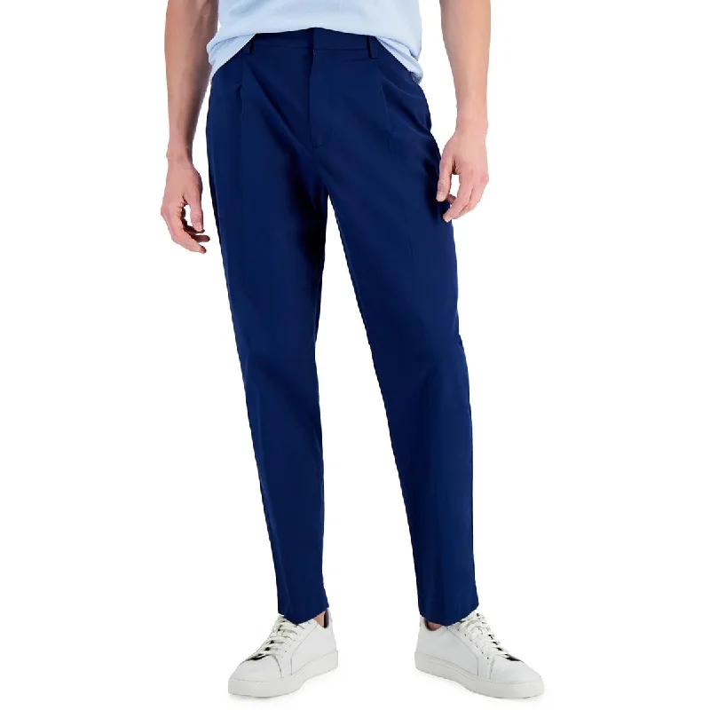 Alfani Mens Pleated Cotton Stretch Straight Leg Pants Formal Wide-Leg Pants