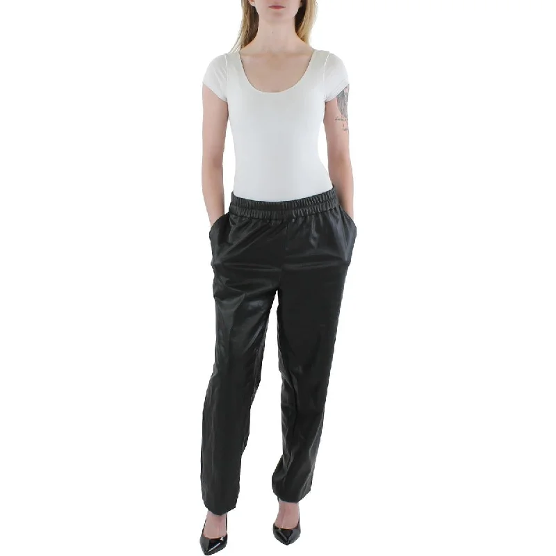 Anne Klein Womens Faux Leather Slim Ankle Pants Comfortable Wide-Leg Pants