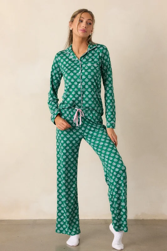 Beyond the Horizon Green Fleur De Lis Pajama Pants Lightweight Linen Pants