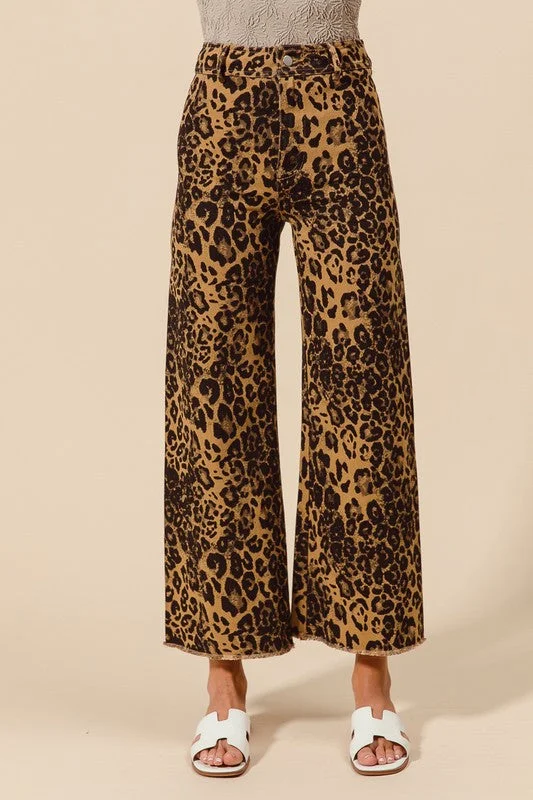 Leopard Statement Wide-Leg Pants Comfortable Denim Pants