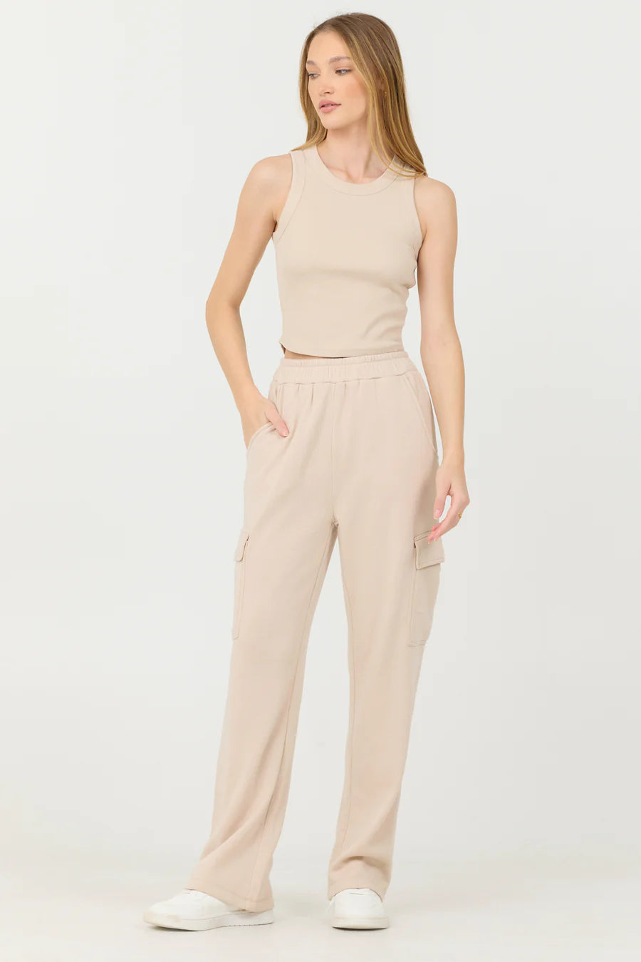 Cashmere Fleece Cargo Pants - Vanilla Cream Comfortable Denim Leggings