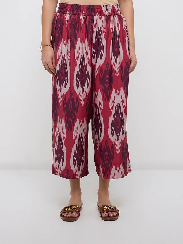 Diza Red Ikat Printed High-Rise Ethnic Pants Classic Cropped Pants