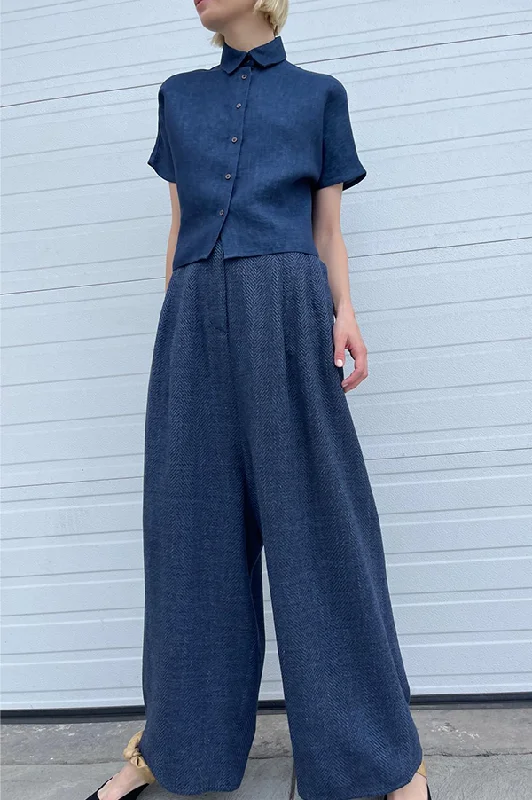 Herringbone Pants in Blue (Sold Out) Stylish Slim Trousers