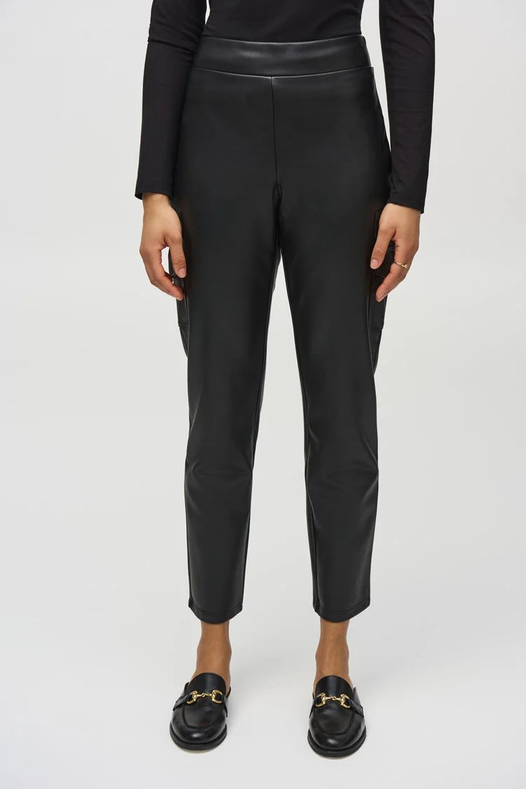 Leatherette Slim Fit Pull-On Pants - Black Stretch Fit Pants