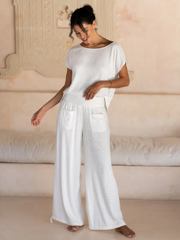 Namaste Linen Blend Pants Coconut Trendy Wide-Legged Trousers