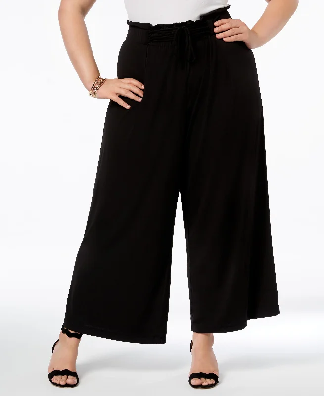 Plus Size Knit Wide-Leg Pants Formal Stretch Pants