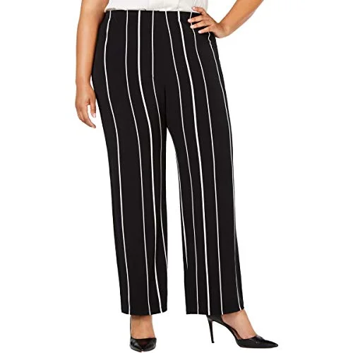 Plus Size Striped Pull-On Pants Elegant High-Waist Pants